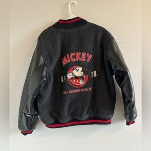 Disney Mickey Mouse Letterman Jacket Leather Wool Vintage 90’s